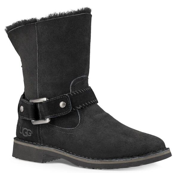 Ugg Cedric Black fur lined leather boots - Picture 1 of 16